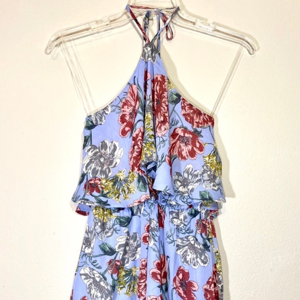avlux Tiered Romper Floral Palm Print Jumper Halter Tied High Neck Shorts - Picture 2 of 12